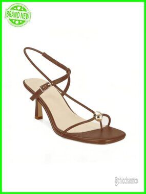Faux Leather Strappy Heeled Sandals Square Open Toe Slingback Kitten Heels
